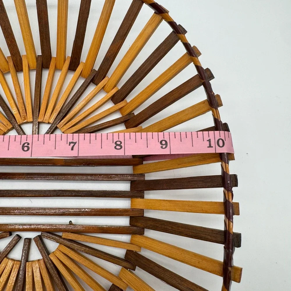 Vintage Bamboo Slat Oval Basket Two Tone Japanese Wood Fruit Bread Bowl 12x10